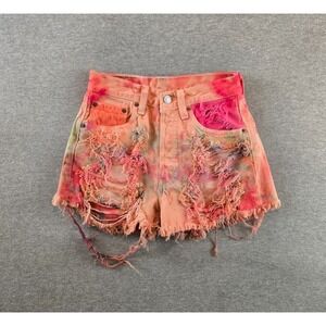 Vintage Levis 501 Shorts Womens 24 Peach Tie Dye‎ Frayed Cutoff Distressed 1996